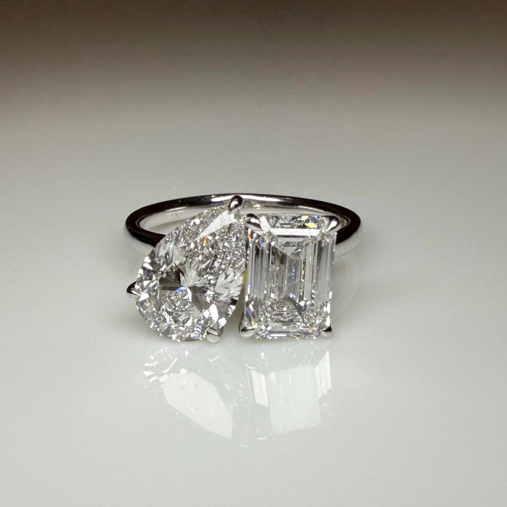 Lab Grown Diamond Toi et Moi Ring: 14K Gold Pear & Emerald Cut