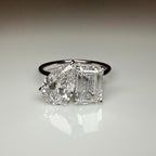 Lab Grown Diamond Toi et Moi Ring: 14K Gold Pear & Emerald Cut