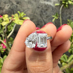 Lab Grown Diamond Toi et Moi Ring: 14K Gold Pear & Emerald Cut