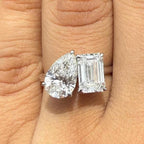 Lab Grown Diamond Toi et Moi Ring: 14K Gold Pear & Emerald Cut