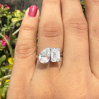 Lab Grown Diamond Toi et Moi Ring: 14K Gold Pear & Emerald Cut