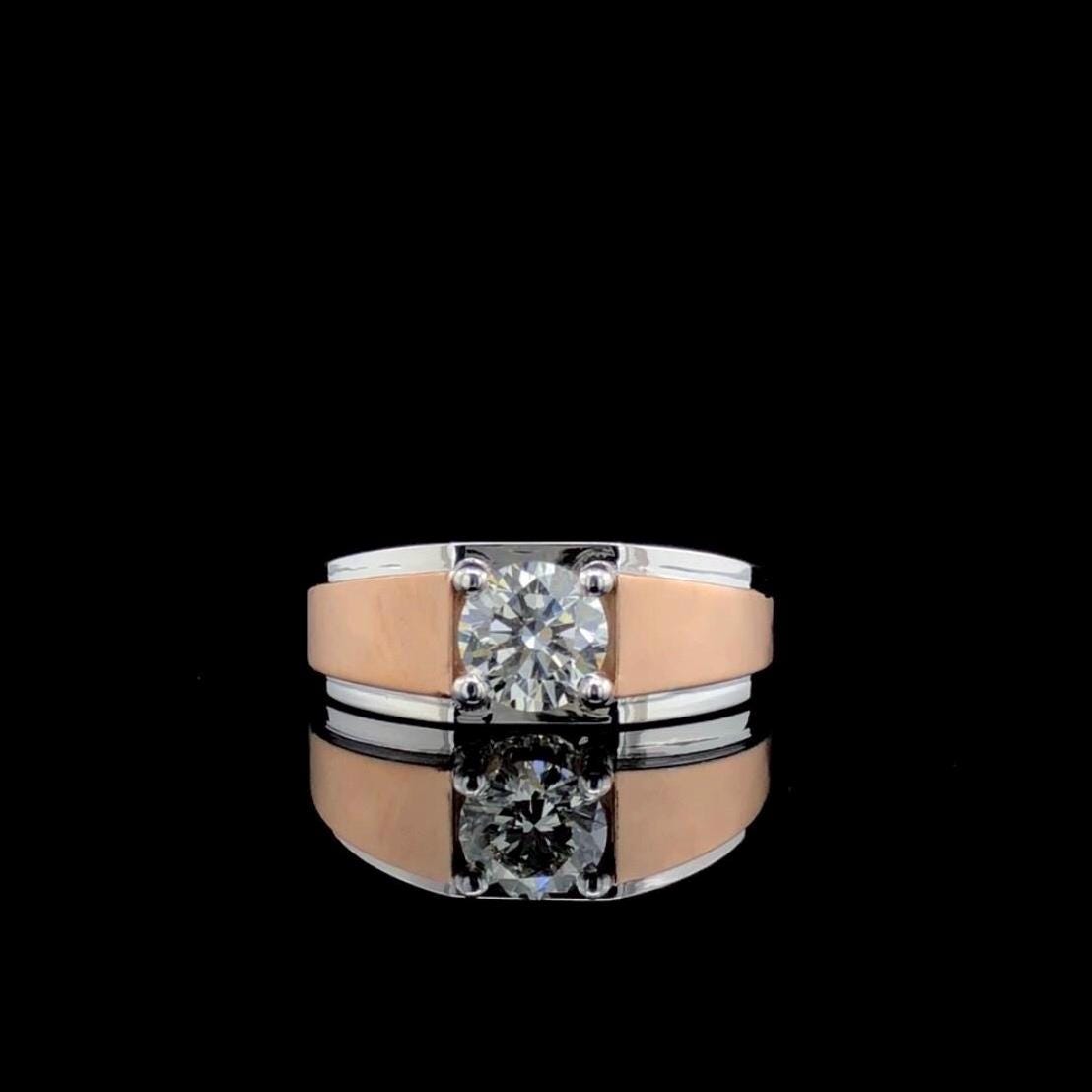 Mens 1CT Lab Grown Diamond Engagement Ring: Two-Tone 14K Gold Engagemnt Ring