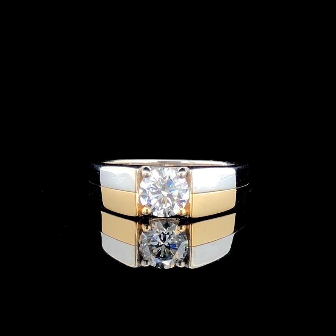 Mens Lab Grown 1CT Diamond Engagement Ring: Two-Tone 14K Solid Gold Wedding Band