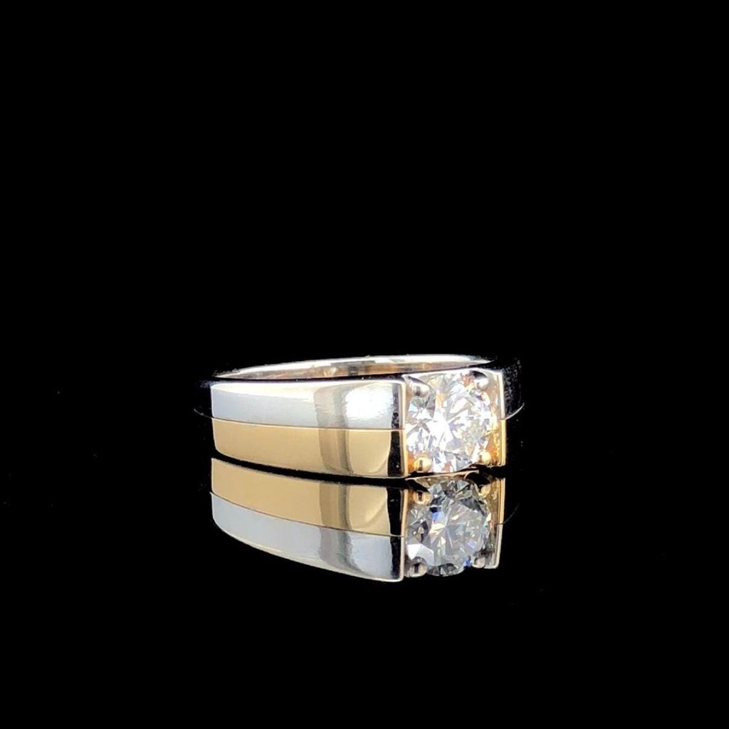 Mens Lab Grown 1CT Diamond Engagement Ring: Two-Tone 14K Solid Gold Wedding Band