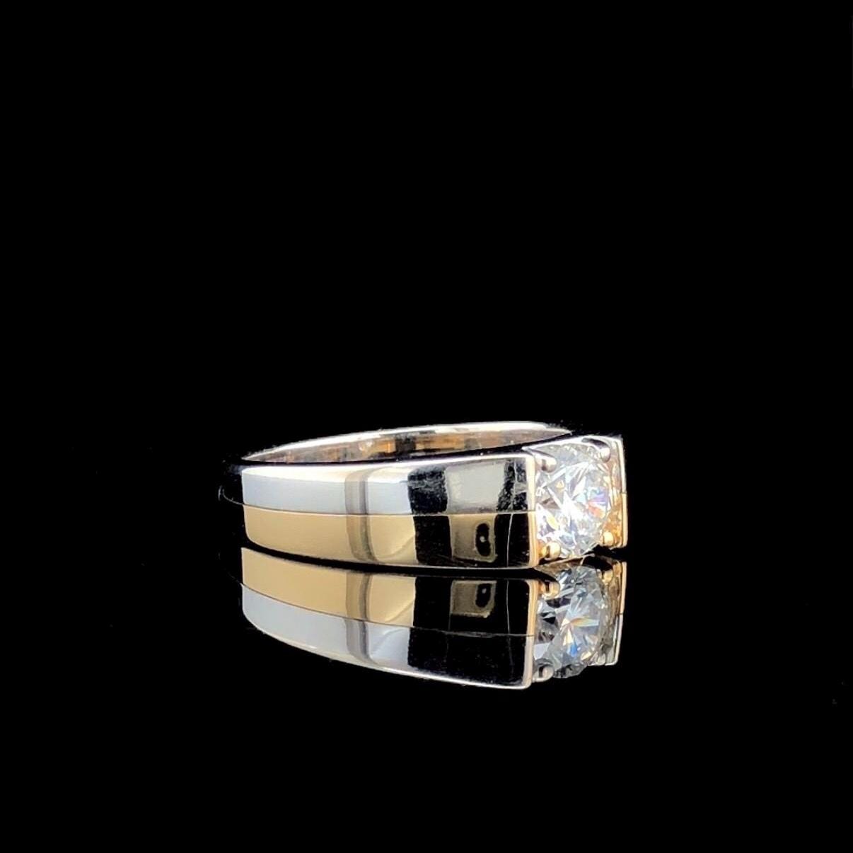 Mens Lab Grown 1CT Diamond Engagement Ring: Two-Tone 14K Solid Gold Wedding Band