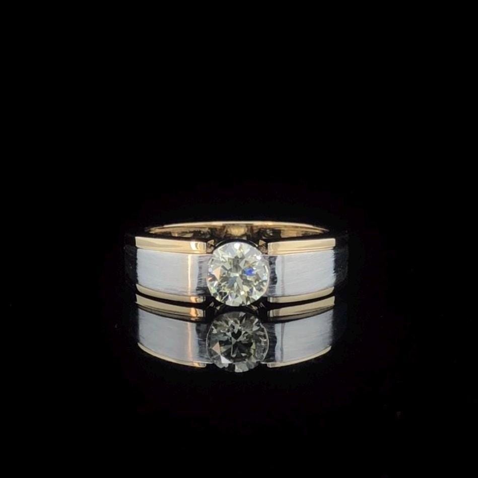 Mens Lab Grown 1CT Diamond Engagement Ring: Two-Tone 14K Gold Wedding Band
