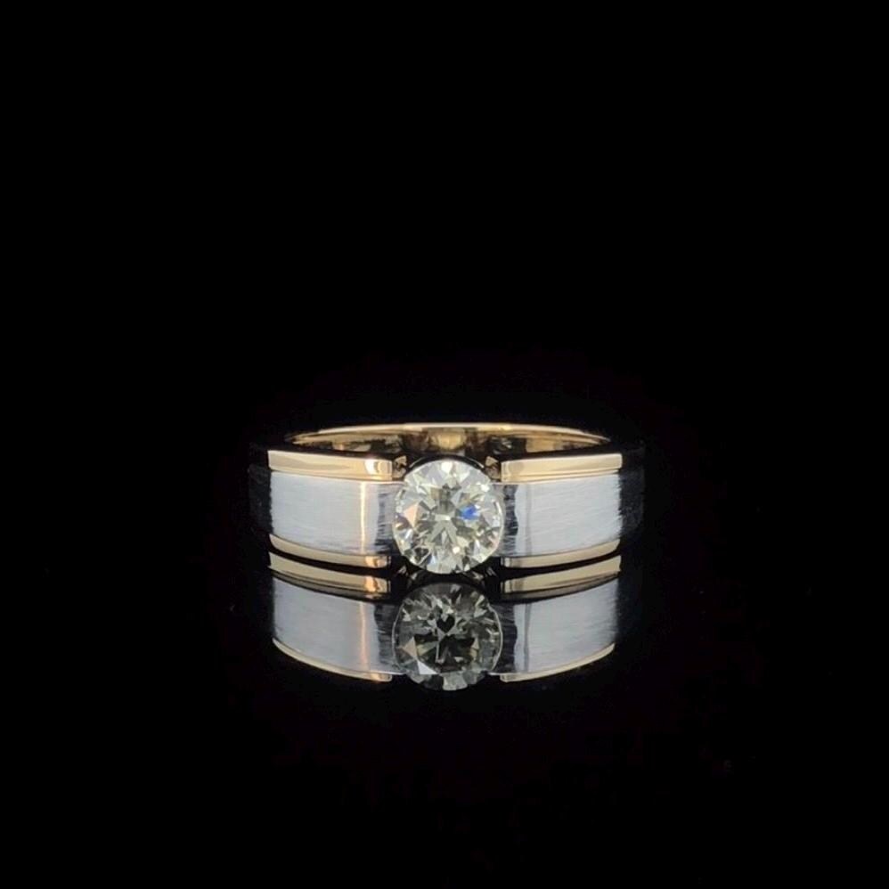 Mens Lab Grown 1CT Diamond Engagement Ring: Two-Tone 14K Gold Wedding Band