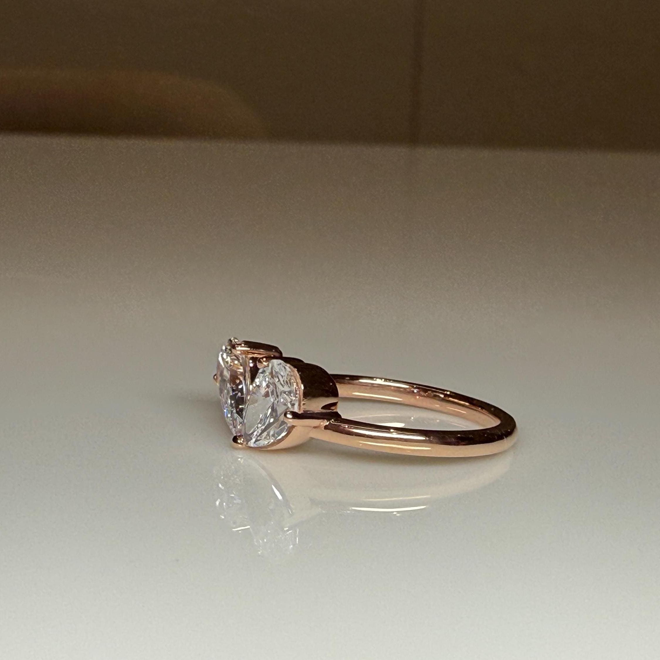 Lab Grown Diamond Toi et Moi Ring: 14K Gold Pear Cut Heart Engagement Ring