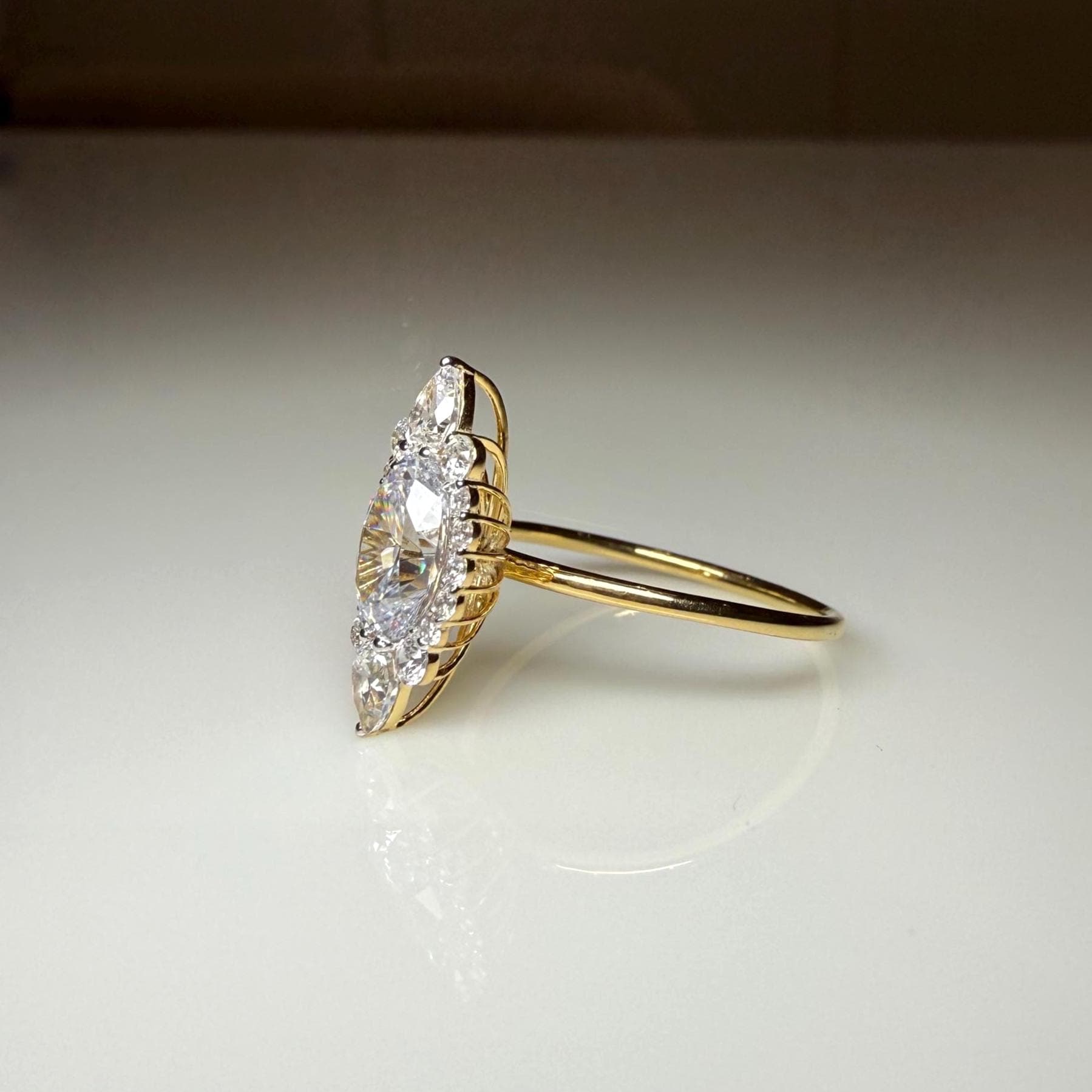 IGI Certified 1.5CTW Lab Grown Diamond Engagement Ring: 14k Gold Oval & Pear Cut