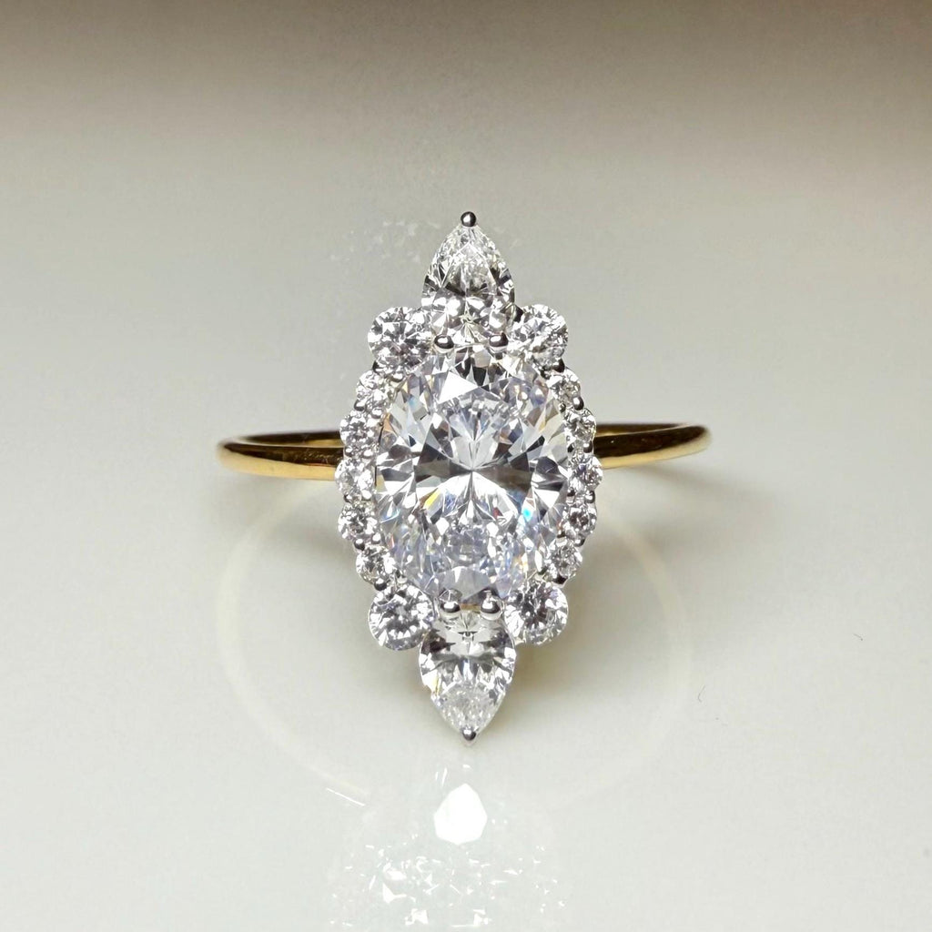 IGI Certified 1.5CTW Lab Grown Diamond Engagement Ring: 14k Gold Oval & Pear Cut