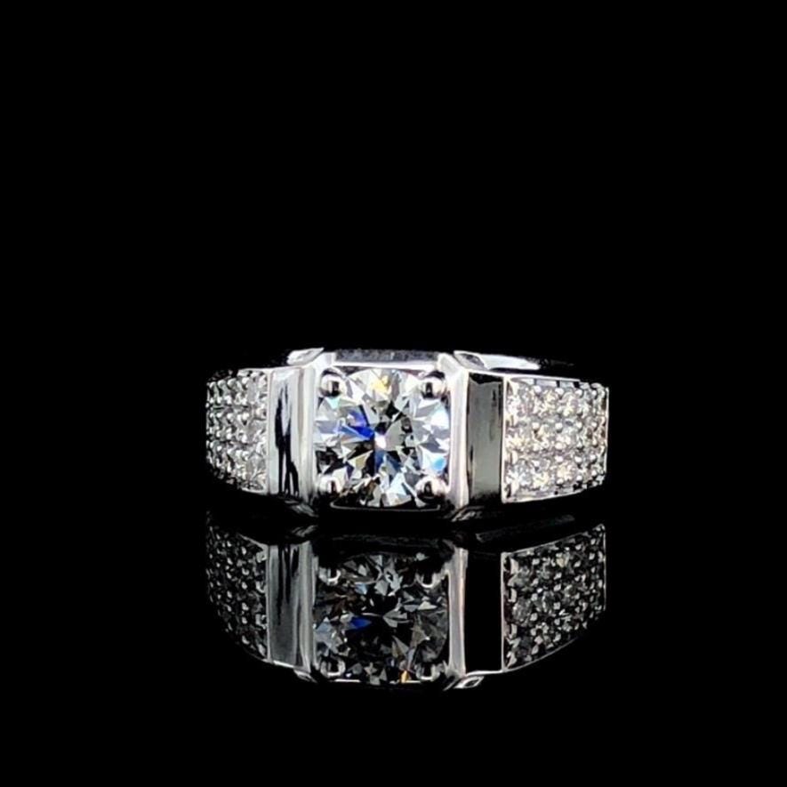 Mens Lab Grown Diamond Engagement Ring: 14K Solid Gold Wedding Band