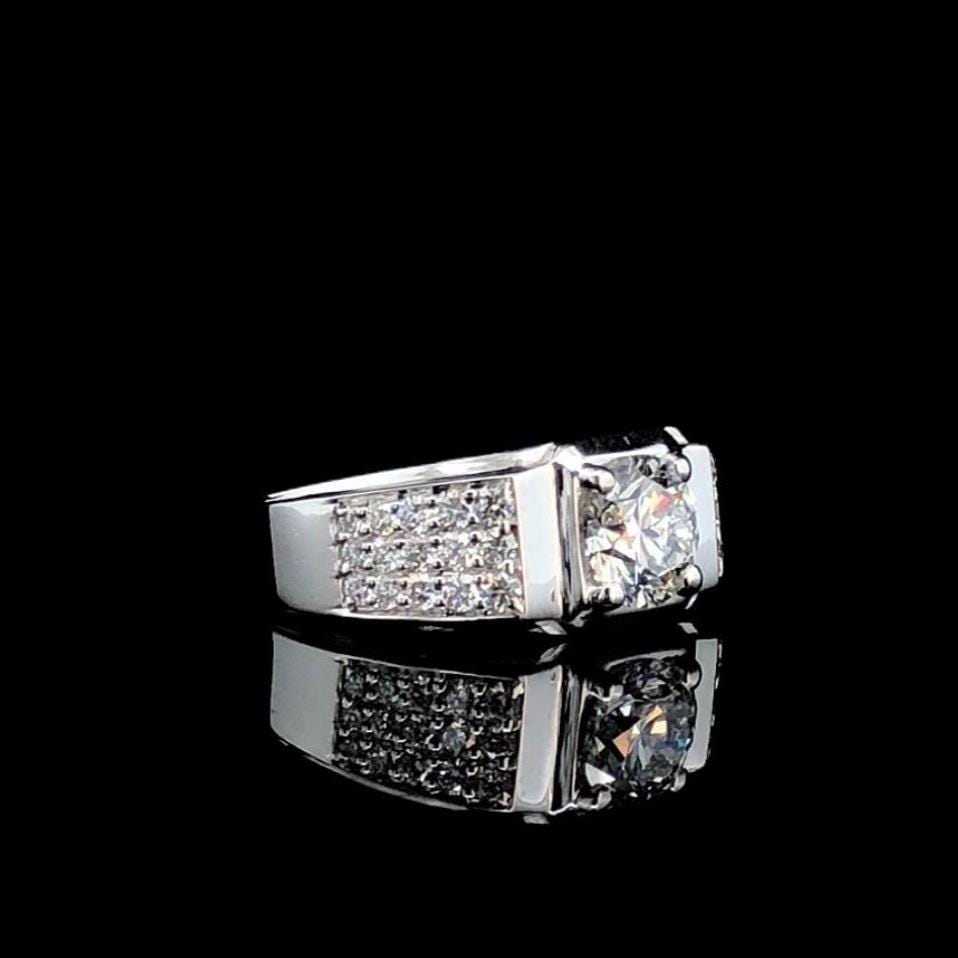 Mens Lab Grown Diamond Engagement Ring: 14K Solid Gold Wedding Band