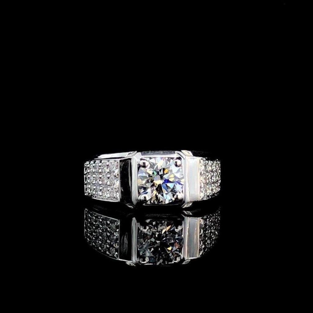 Mens Lab Grown Diamond Engagement Ring: 14K Solid Gold Wedding Band