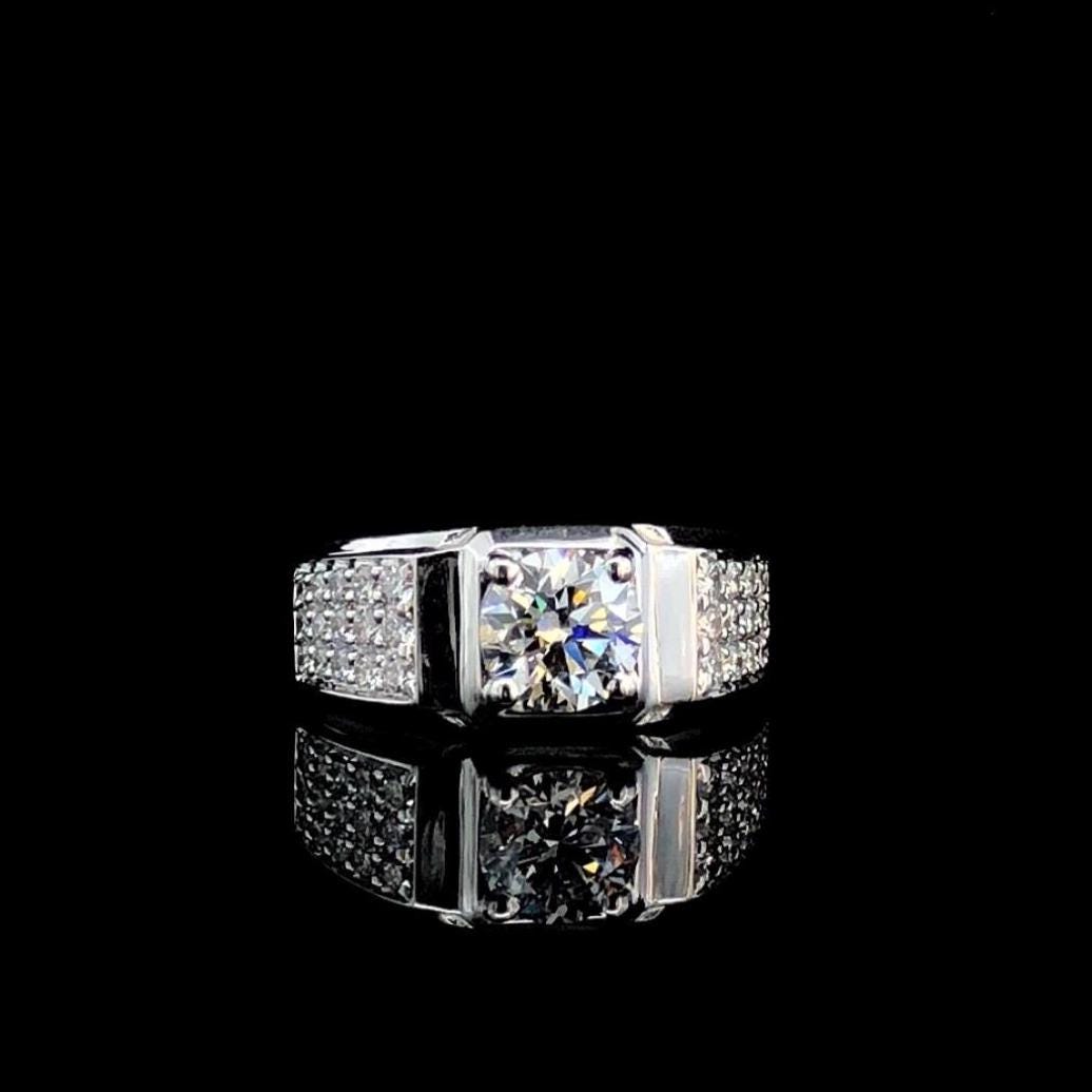 Mens Lab Grown Diamond Engagement Ring: 14K Solid Gold Wedding Band