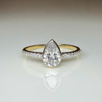 Pear Cut Lab Grown Diamond Engagement Ring: 14K Solid Gold Bezel Set Solitaire Ring
