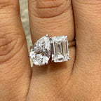 Lab Grown Diamond Toi et Moi Ring: 14K Gold Pear & Emerald Cut