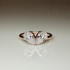 Lab Grown Diamond Toi et Moi Ring: 14K Gold Pear Cut Heart Engagement Ring