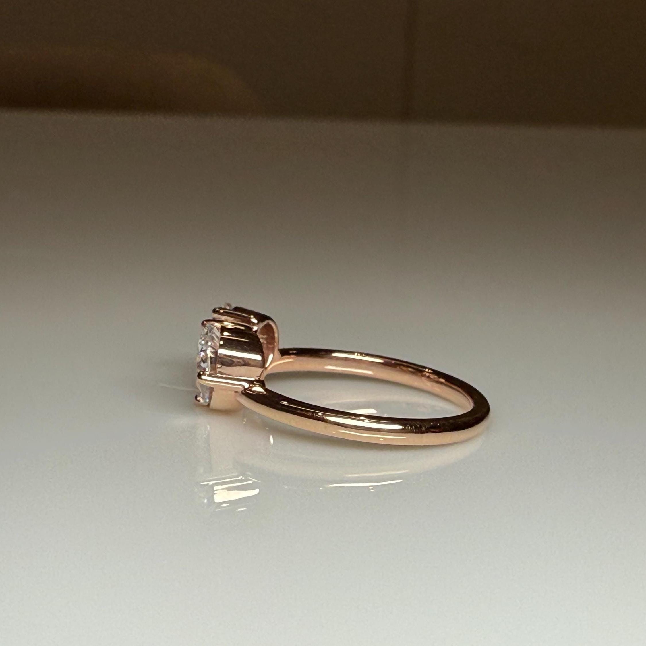 Lab Grown Diamond Toi et Moi Ring: 14K Gold Pear Cut Heart Engagement Ring