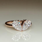 Lab Grown Diamond Toi et Moi Ring: 14K Gold Pear Cut Heart Engagement Ring