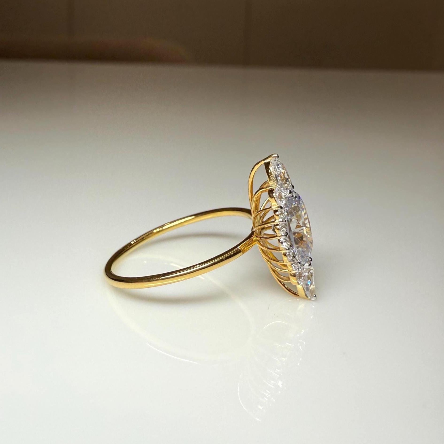 IGI Certified 1.5CTW Lab Grown Diamond Engagement Ring: 14k Gold Oval & Pear Cut
