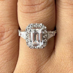 Emerald Cut Lab Grown Diamond Engagement Ring: 14K Gold Baguette Three Stone
