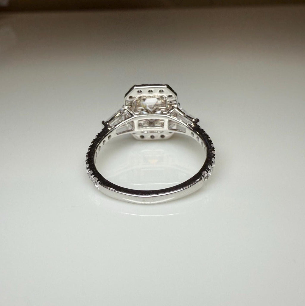 Emerald Cut Lab Grown Diamond Engagement Ring: 14K Gold Baguette Three Stone