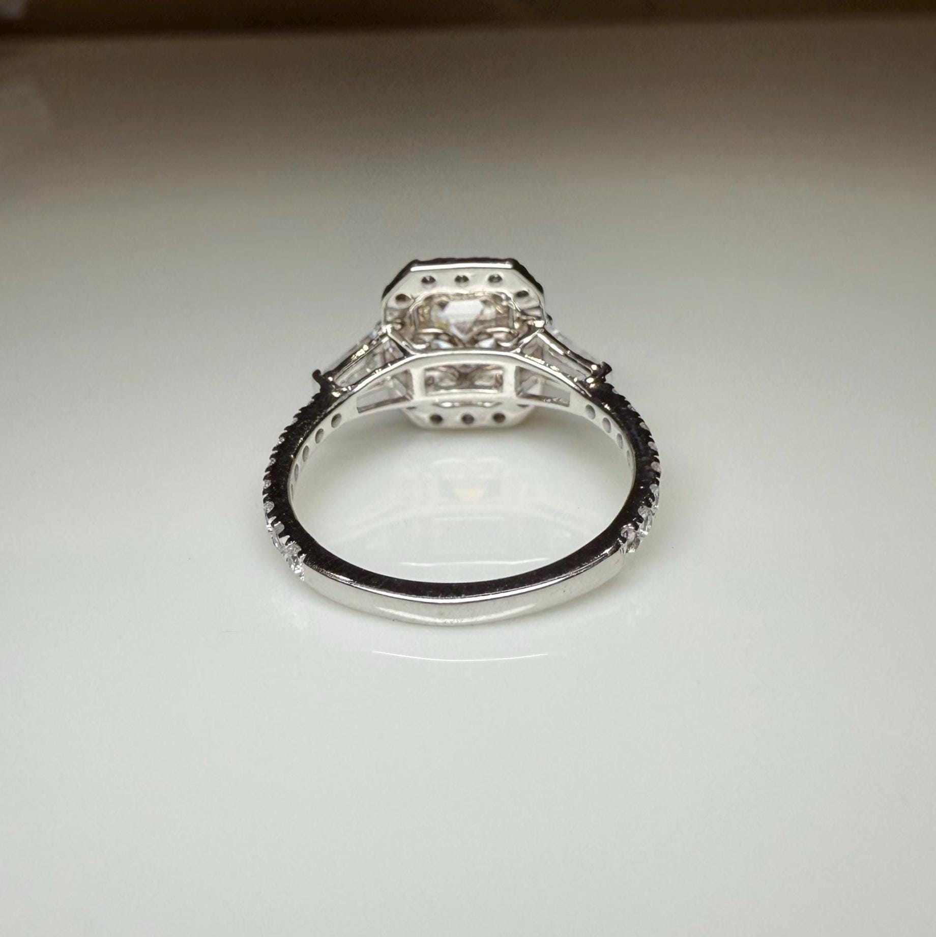 Emerald Cut Lab Grown Diamond Engagement Ring: 14K Gold Baguette Three Stone