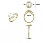 Emerald Cut Lab Grown Diamond Engagement Ring: 14K Gold Baguette Three Stone