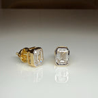 2.00ctw Emerald Cut Lab Grown Diamond Studs: 14K Gold Bezel Earrings