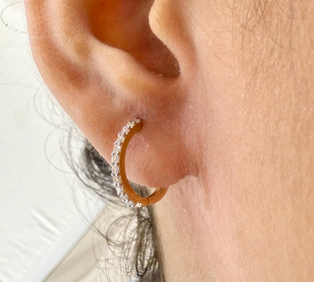 14K Gold Lab Grown Diamond Huggie Earrings | Sustainable Dangle Hoops