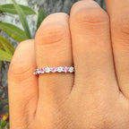 Lab Grown Diamond & Pink Sapphire Wedding Band - 14K Gold Eternity Ring