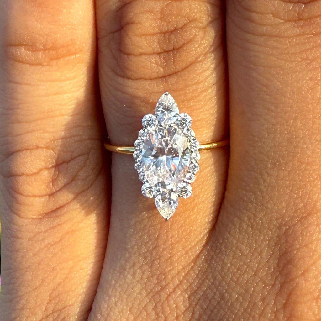 IGI Certified 1.5CTW Lab Grown Diamond Engagement Ring: 14k Gold Oval & Pear Cut