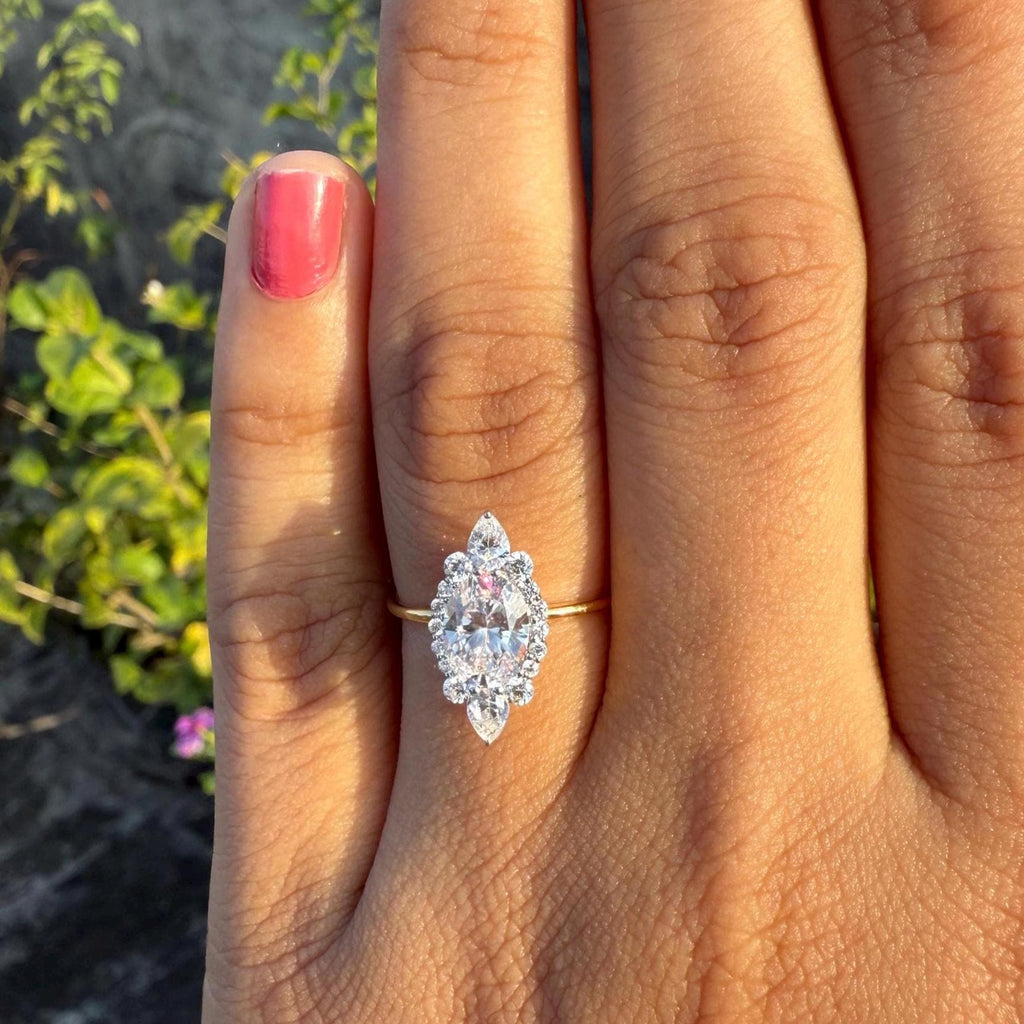 IGI Certified 1.5CTW Lab Grown Diamond Engagement Ring: 14k Gold Oval & Pear Cut