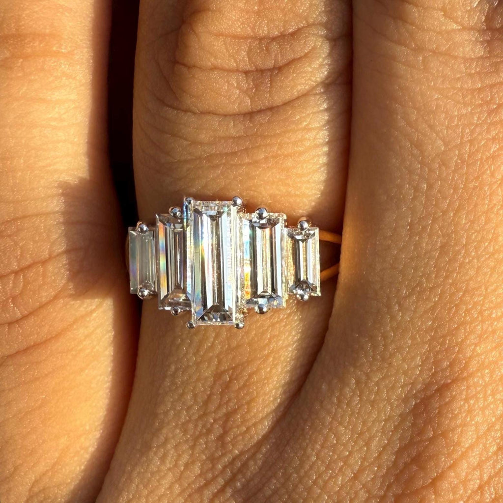 Baguette Lab Grown Diamond Ring | 14K Gold Five Stone Engagement Ring