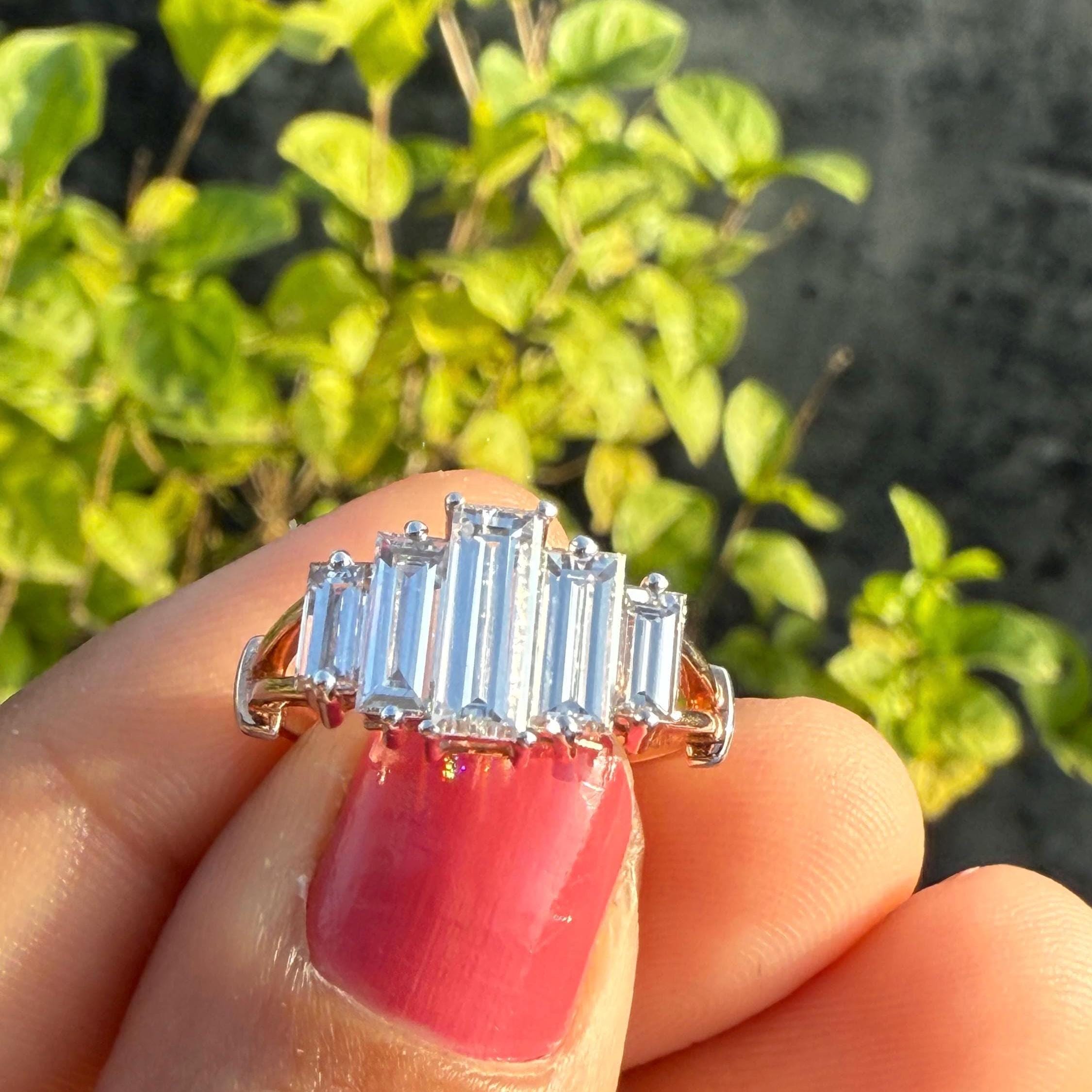 Baguette Lab Grown Diamond Ring | 14K Gold Five Stone Engagement Ring