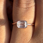 Emerald Cut Lab Grown Diamond Ring: 14K Gold Bezel Set Solitaire