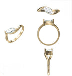 1CT Marquise Lab Grown Diamond Ring: 14K Gold Bypass Engagement Ring