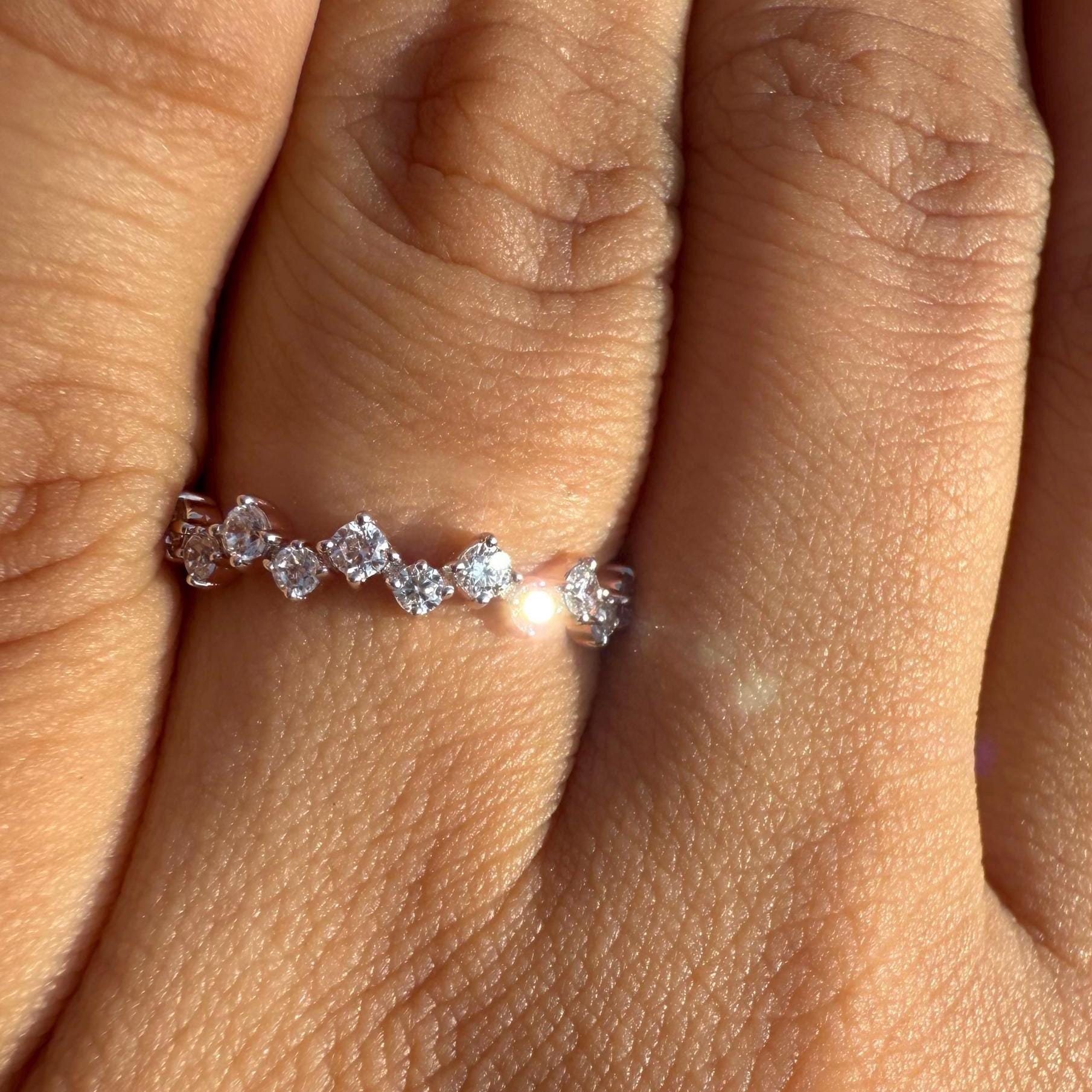 14K Solid Gold Lab Grown Diamond Wedding Band: Half Eternity Anniversary Ring