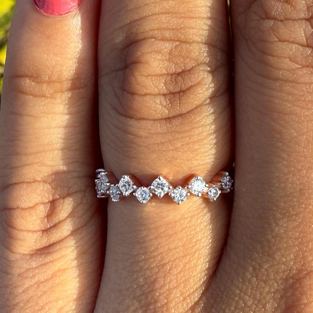 14K Solid Gold Lab Grown Diamond Wedding Band: Half Eternity Anniversary Ring