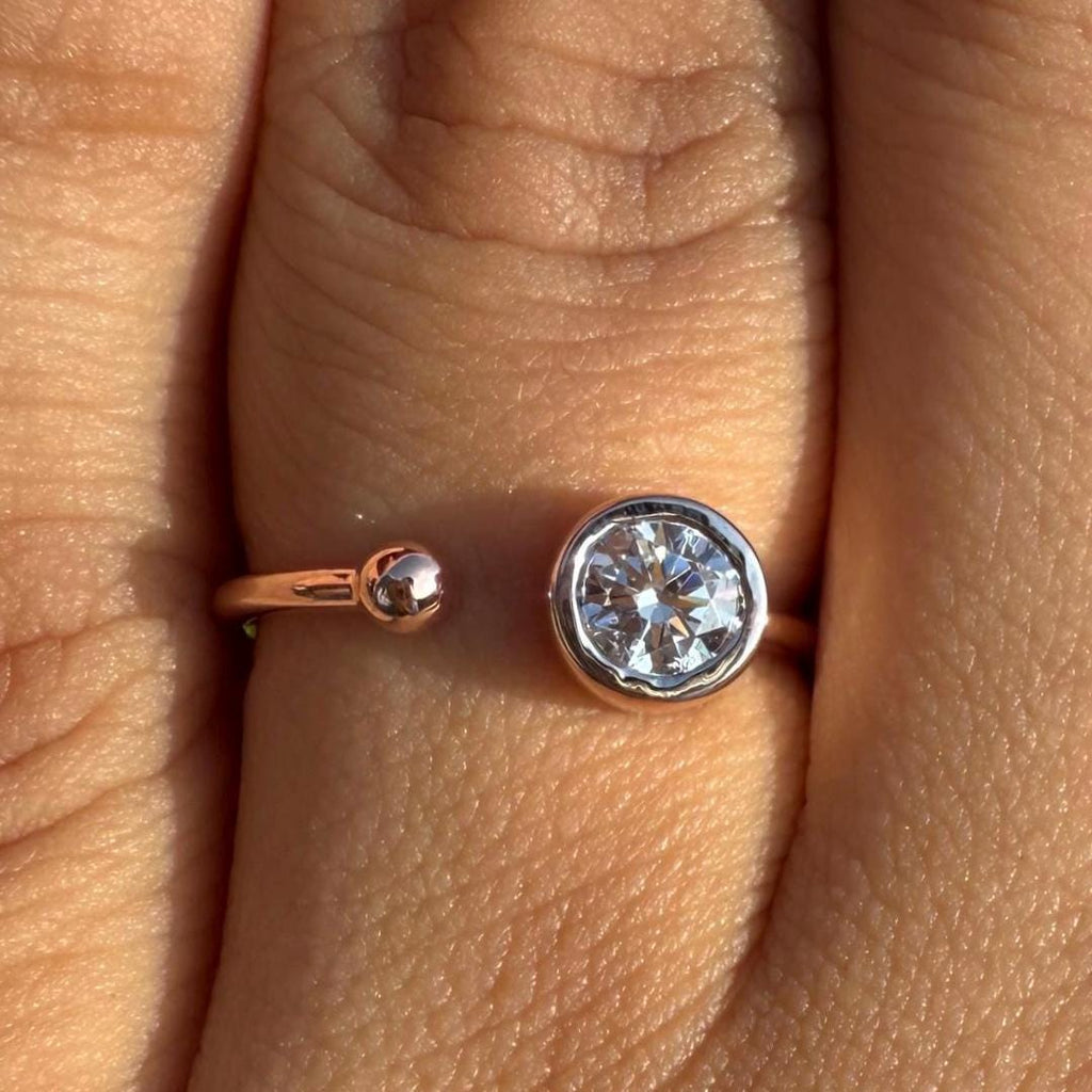 Lab Grown Diamond Open Ring: 14K Gold Bezel Cuff Ring