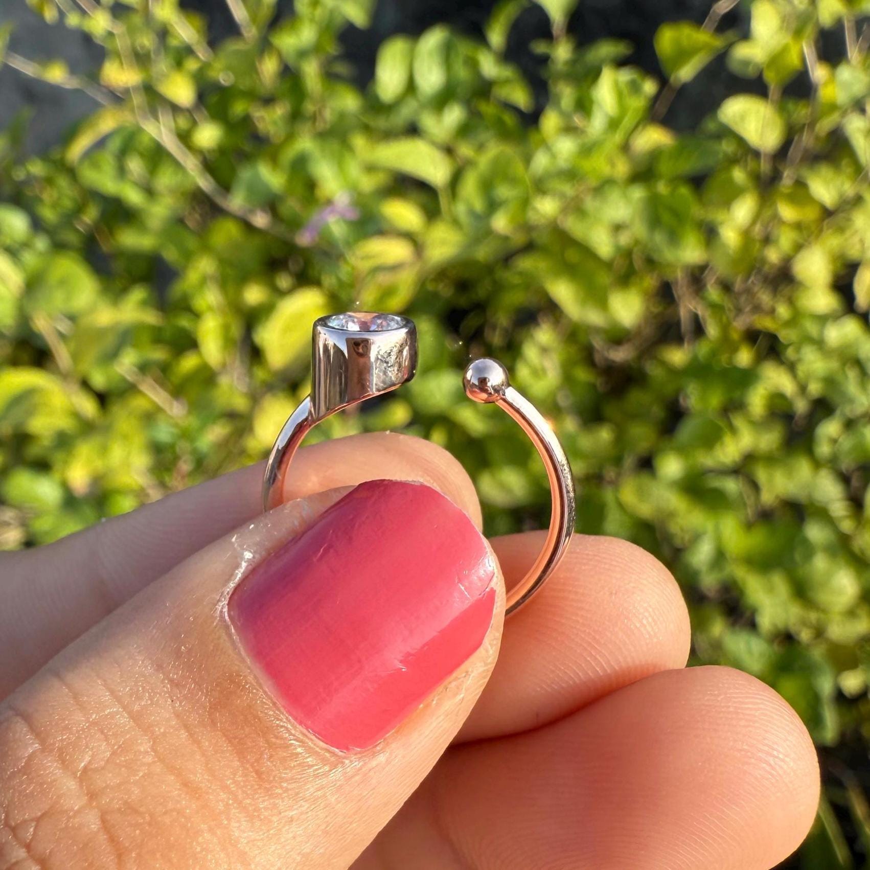 Lab Grown Diamond Open Ring: 14K Gold Bezel Cuff Ring