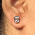 2.00ctw Emerald Cut Lab Grown Diamond Studs: 14K Gold Bezel Earrings