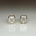 2.00ctw Emerald Cut Lab Grown Diamond Studs: 14K Gold Bezel Earrings