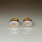 2.00ctw Emerald Cut Lab Grown Diamond Studs: 14K Gold Bezel Earrings