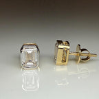 2.00ctw Emerald Cut Lab Grown Diamond Studs: 14K Gold Bezel Earrings