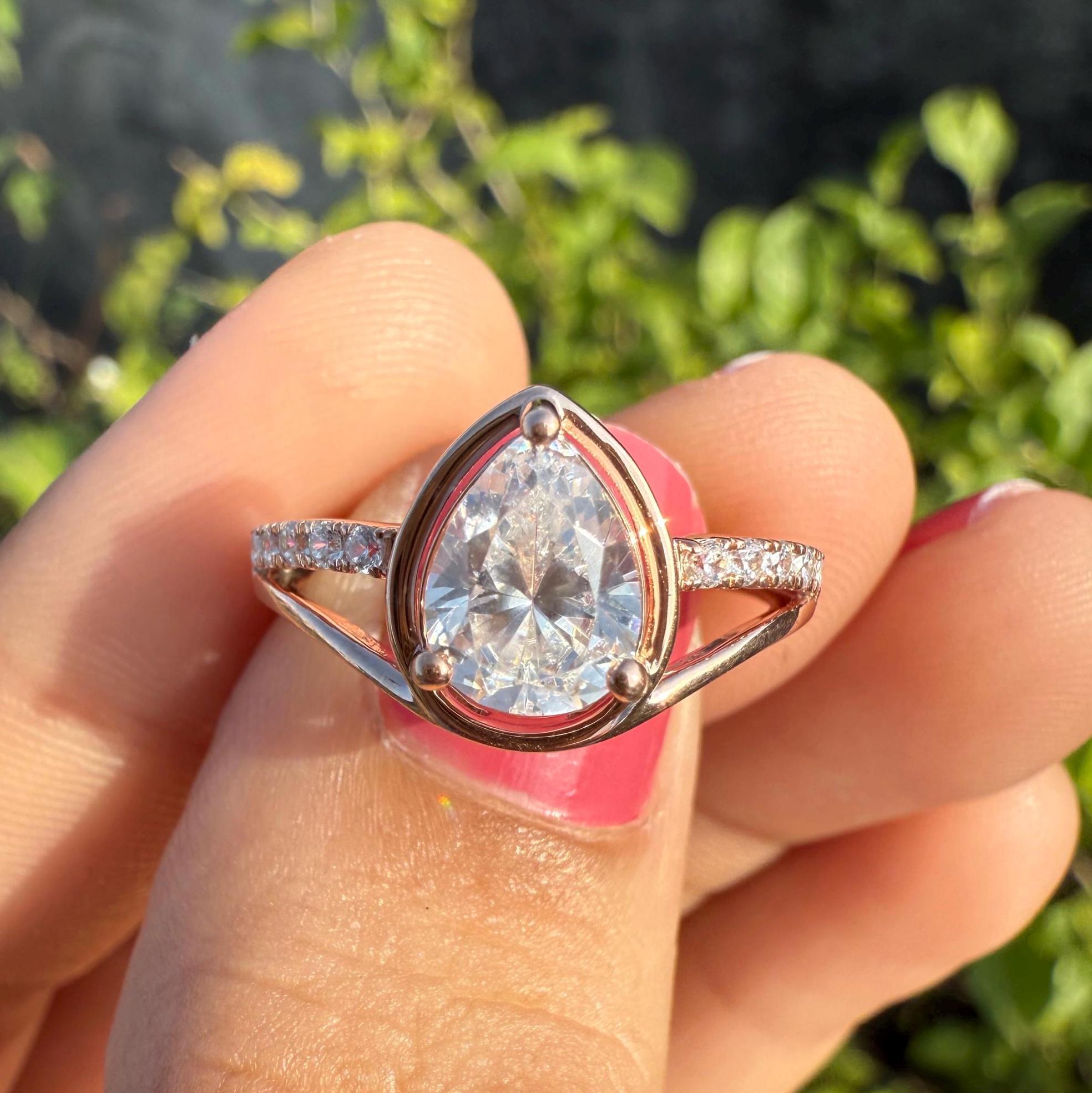 Pear Cut 1.60 CTW Lab Grown Diamond Engagement Ring: 14K Gold Split Shank