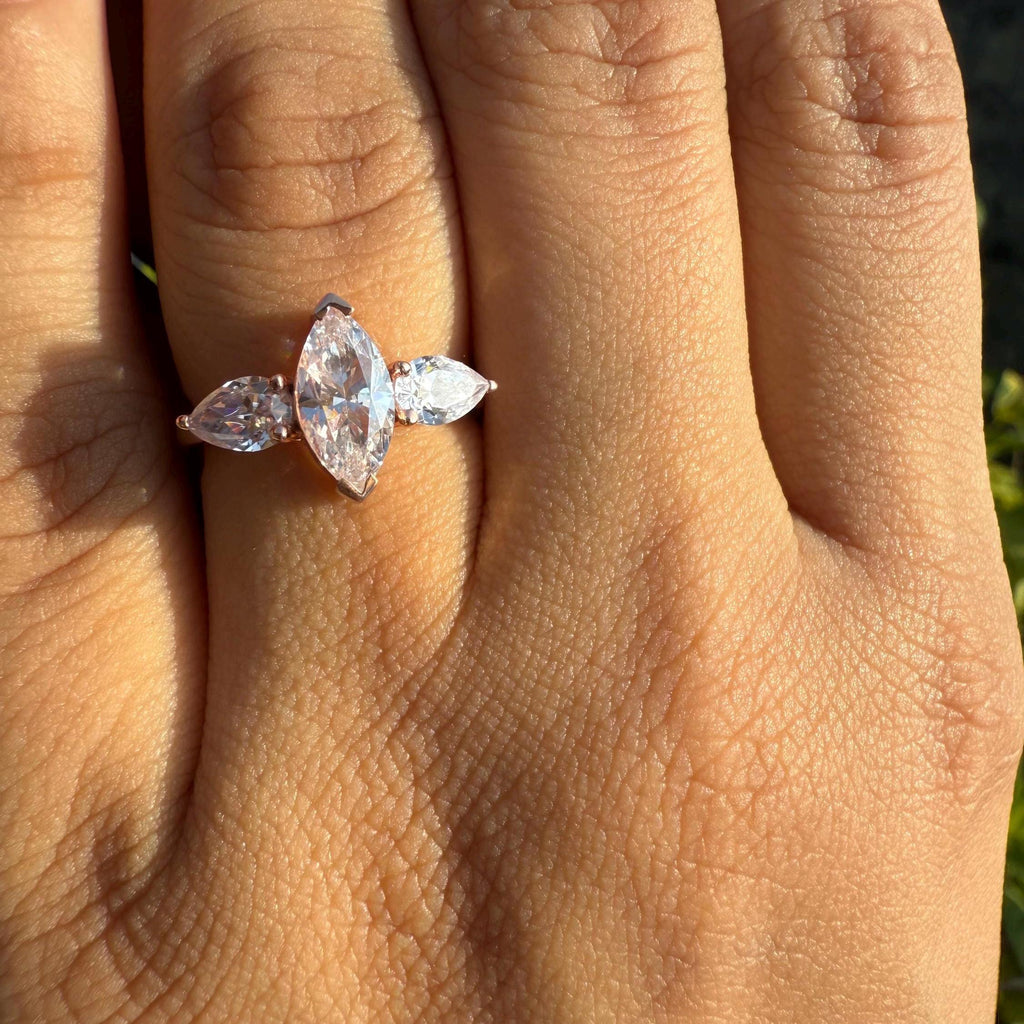 Marquise Lab Grown Diamond Three Stone 14K Gold Engagement Ring