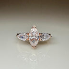 Marquise Lab Grown Diamond Three Stone 14K Gold Engagement Ring