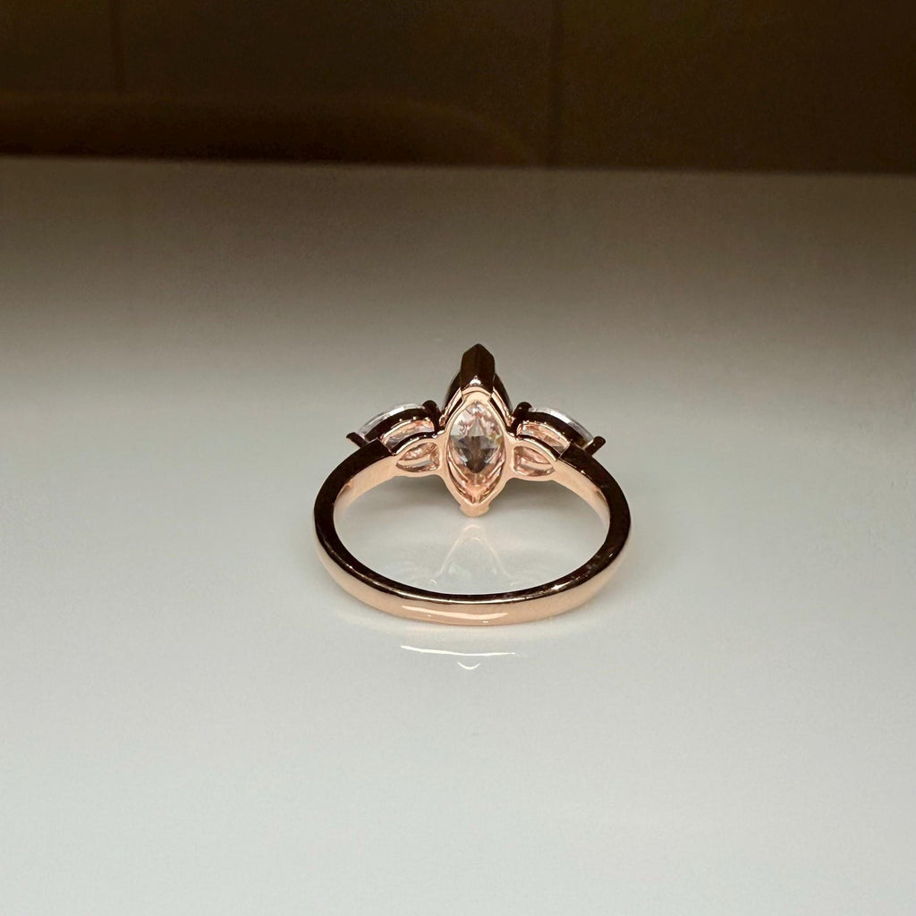 Marquise Lab Grown Diamond Three Stone 14K Gold Engagement Ring