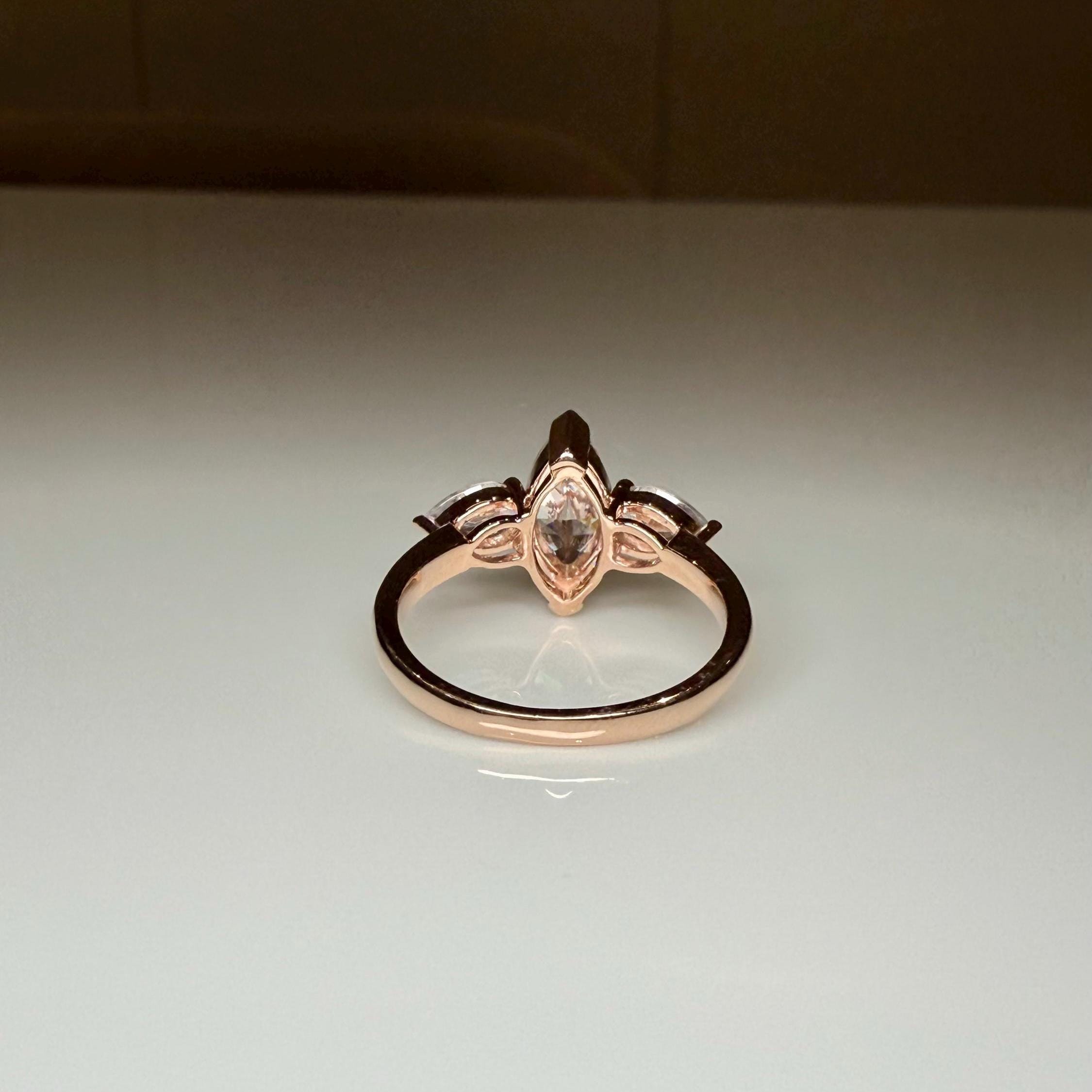 Marquise Lab Grown Diamond Three Stone 14K Gold Engagement Ring